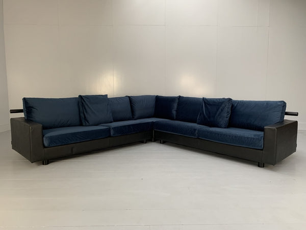 Flexform Status Sectional L - Shape Sofa - In Black Leather & Blue Velvet @ REHAUS