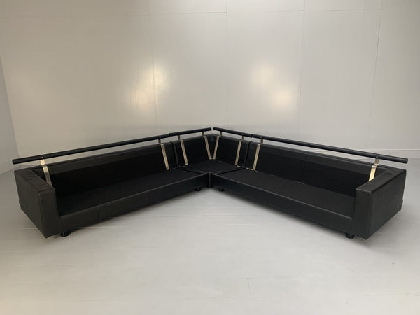 Flexform Status Sectional L - Shape Sofa - In Black Leather & Blue Velvet @ REHAUS