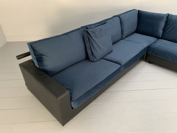 Flexform Status Sectional L - Shape Sofa - In Black Leather & Blue Velvet @ REHAUS