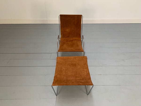 Fritz Hansen Bachelor Lounge Chair & Footstool - In Suede Leather & Chrome @ REHAUS