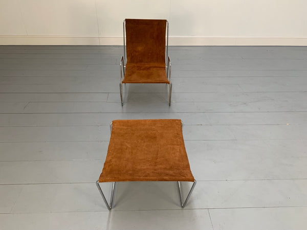 Fritz Hansen Bachelor Lounge Chair & Footstool - In Suede Leather & Chrome @ REHAUS