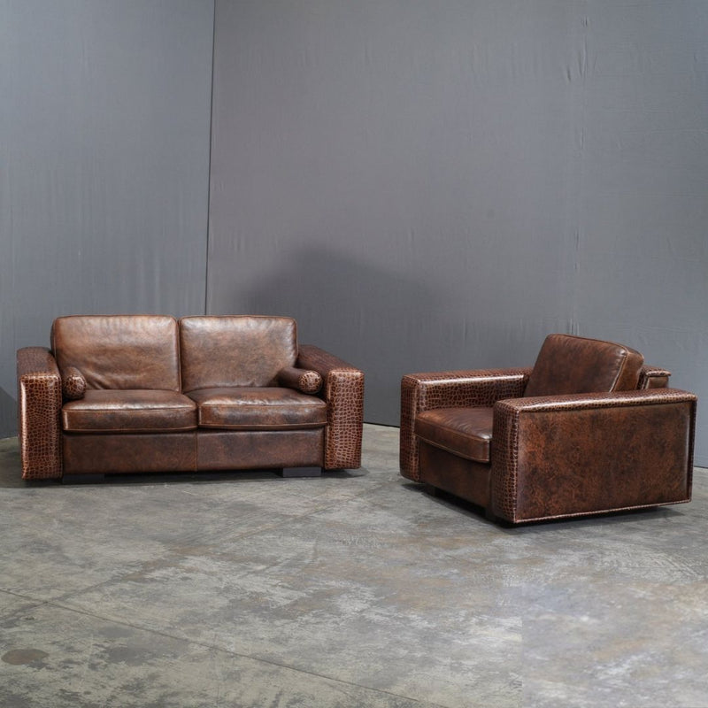 Gamma Arredamenti Brown Crocodile Leather 2 Seater Kelly Sofa @ REHAUS