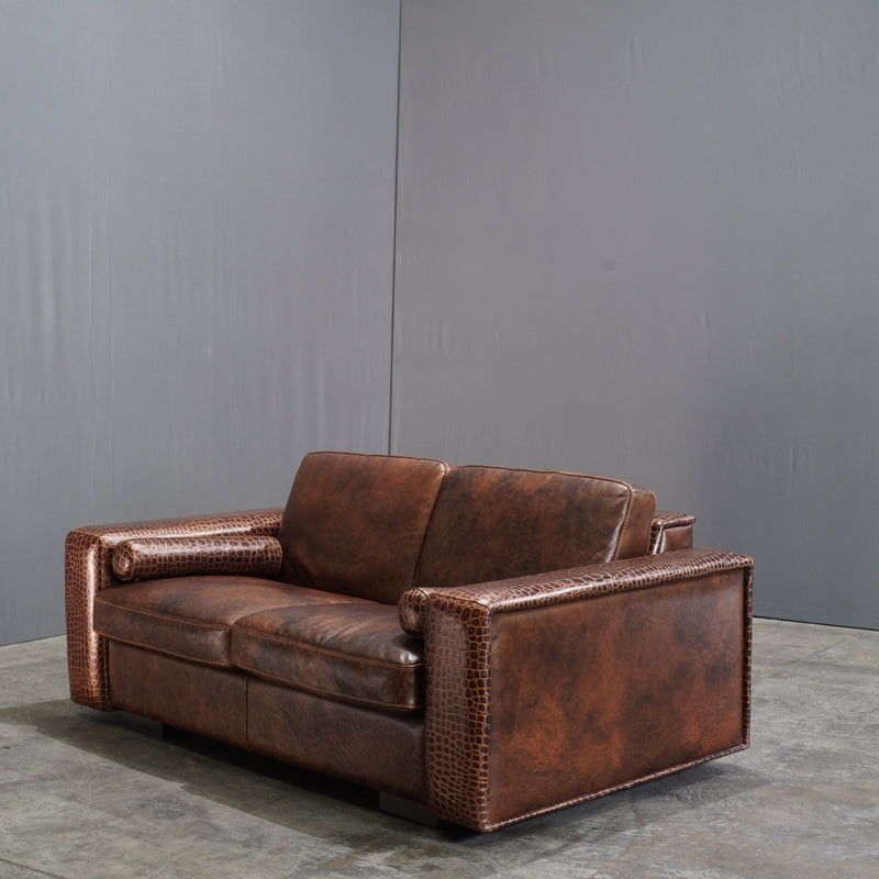 Gamma Arredamenti Brown Crocodile Leather 2 Seater Kelly Sofa @ REHAUS