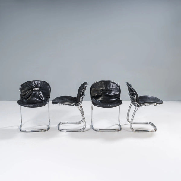 Gastone Rinaldi for RIMA Black Leather Sabrina Dining Chairs, 1970s, Set of 4 - REHAUS - Gastone Rinaldi