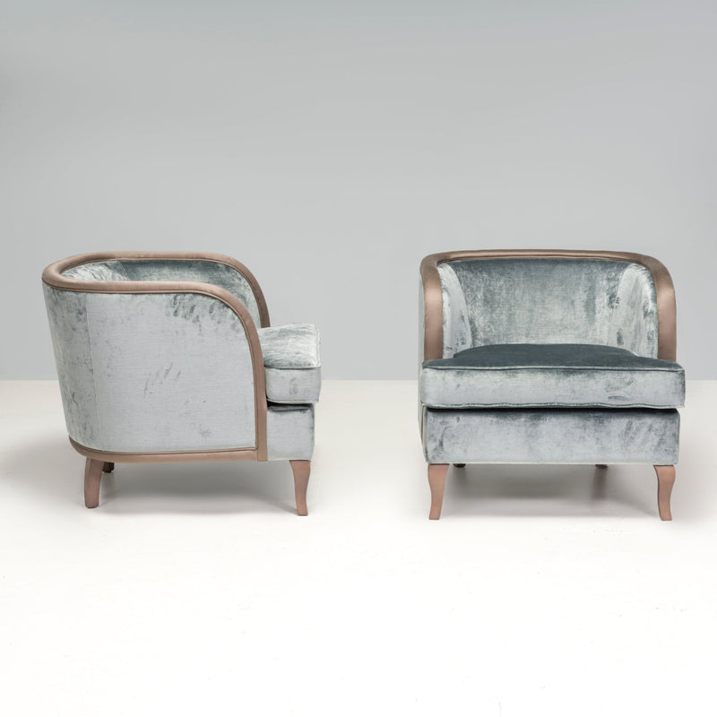 Grey Velvet Armchairs with Gilded Arms, Set of Two - REHAUS - Bespoke