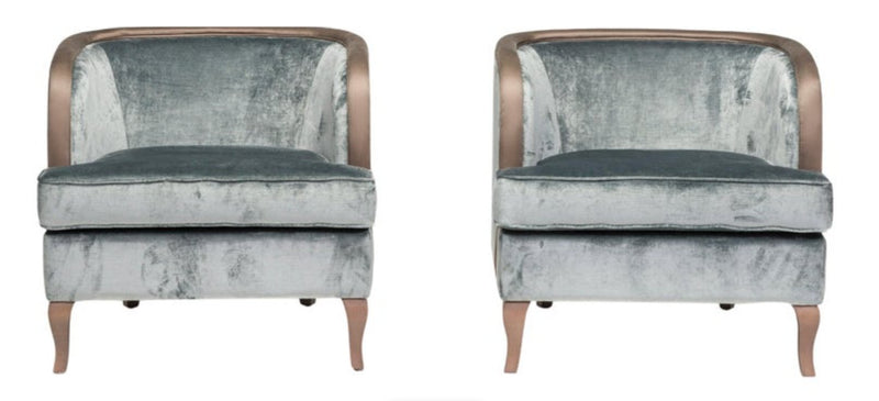 Grey Velvet Armchairs with Gilded Arms, Set of Two - REHAUS - Bespoke