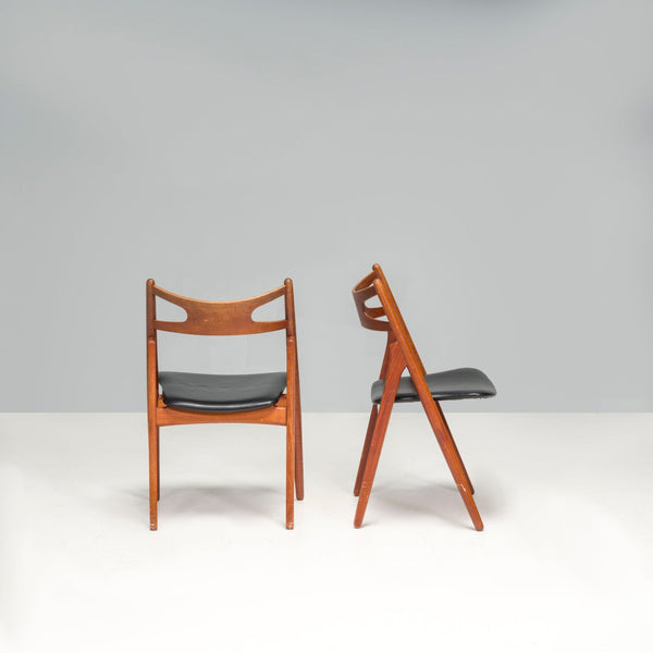 Hans J. Wegner Teak & Black Leather CH29P Sawbuck Dining Chairs, 1960s, Set of 2 - REHAUS - Hans J. Wegner