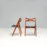 Hans J. Wegner Teak & Black Leather CH29P Sawbuck Dining Chairs, 1960s, Set of 2 - REHAUS - Hans J. Wegner