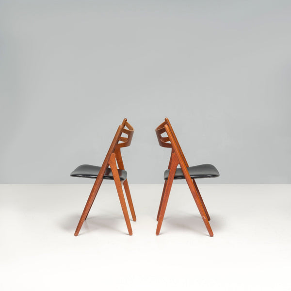 Hans J. Wegner Teak & Black Leather CH29P Sawbuck Dining Chairs, 1960s, Set of 2 - REHAUS - Hans J. Wegner