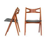 Hans J. Wegner Teak & Black Leather CH29P Sawbuck Dining Chairs, 1960s, Set of 2 - REHAUS - Hans J. Wegner