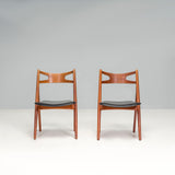 Hans J. Wegner Teak & Black Leather CH29P Sawbuck Dining Chairs, 1960s, Set of 2 - REHAUS - Hans J. Wegner