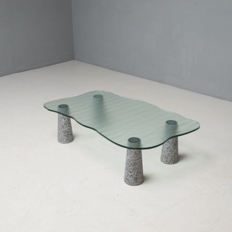 Italian Casigliani Grey Marble & Textured Glass Coffee Table, 1980s - REHAUS - Casigliani