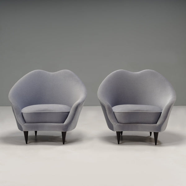 Italian Mid Century Ico Parisi Blue Velvet Cocktail Armchairs, 1950s, Set of 2 - REHAUS - Ico Parisi