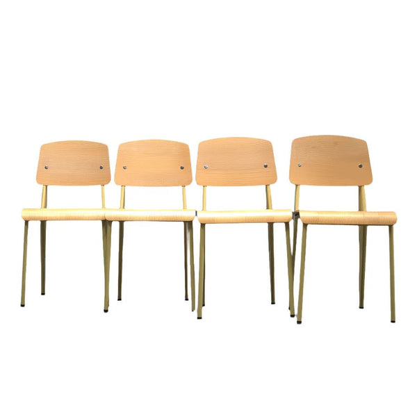 Jean Prouvé Dining Chairs in Pale Yellow, Set of 4 - REHAUS - Jean Prouvé