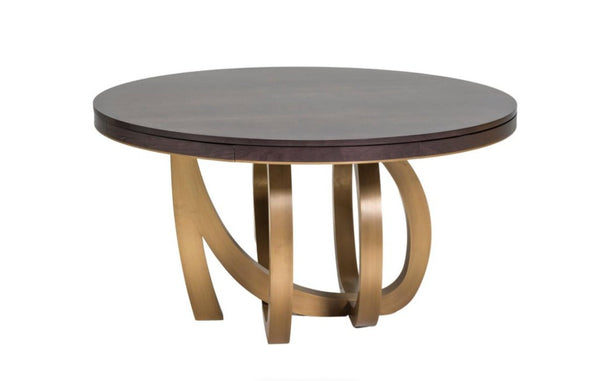 Jonathan Baring Quilted Maple And Brass Round Extending Dining Table - REHAUS - Jonathan Baring