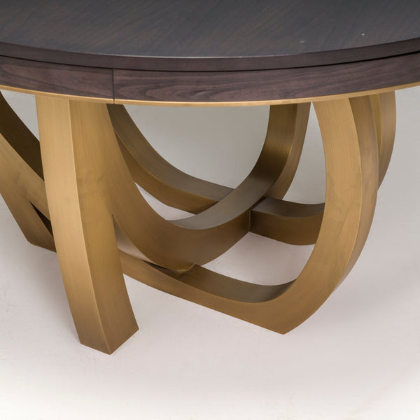 Jonathan Baring Quilted Maple And Brass Round Extending Dining Table - REHAUS - Jonathan Baring