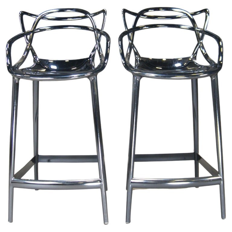 Kartell Masters Bar Stools in Titanium, Set of Two