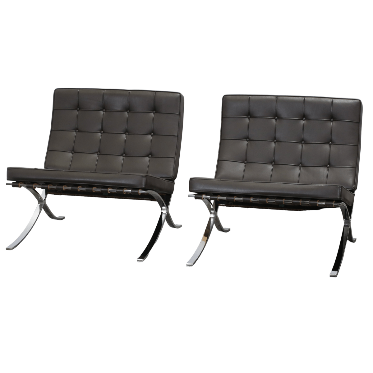 Knoll Barcelona Brown Leather Chairs by Ludwig Mies van der Rohe, Set of Two @ REHAUS