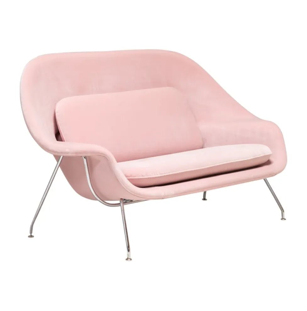 Knoll by Eero Saarinen Womb Dusty Pink Velvet Settee Sofa - REHAUS - Eero Saarinen