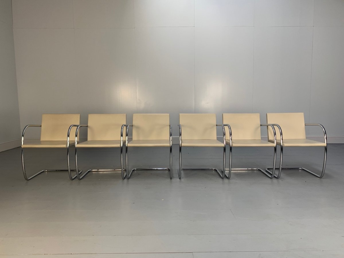 Knoll Studio Brno Armchair Suite in Chrome & Pale Ivory Leather, Set of six @ REHAUS