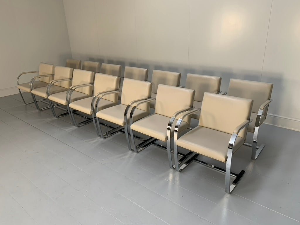 Knoll Studio Brno Flat Bar Armchairs - in Chrome & Ivory Leather, Set of Fourteen @ REHAUS