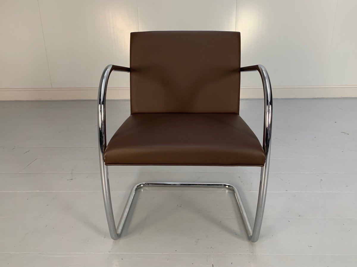 Knoll Studio Brno Tubular Lounge Chair Armchair - in Mid Brown Leather @ REHAUS