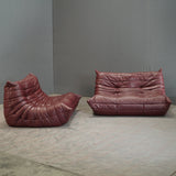 Ligne Roset 2 Seater Burgundy Leather Togo Sofa by Michel Ducaroy @ REHAUS