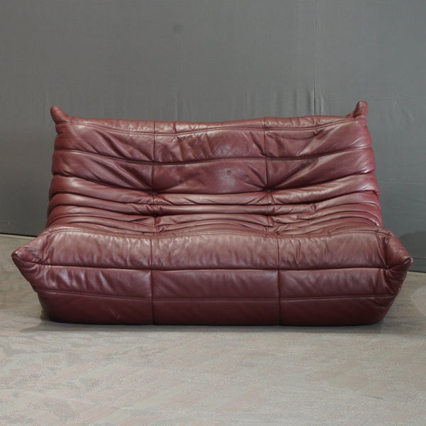 Ligne Roset 2 Seater Burgundy Leather Togo Sofa by Michel Ducaroy @ REHAUS