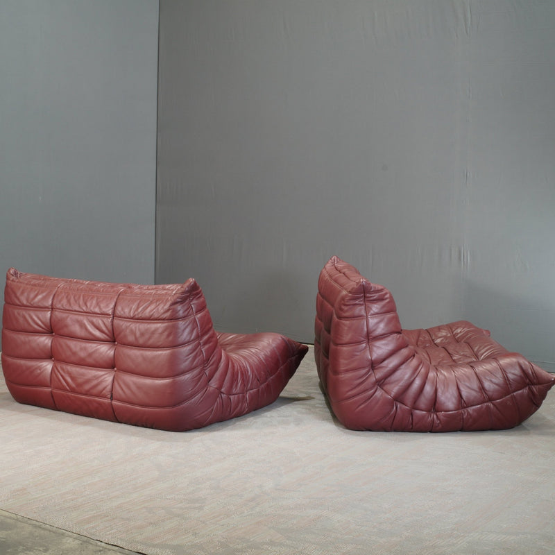 Ligne Roset 2 Seater Burgundy Leather Togo Sofa by Michel Ducaroy @ REHAUS