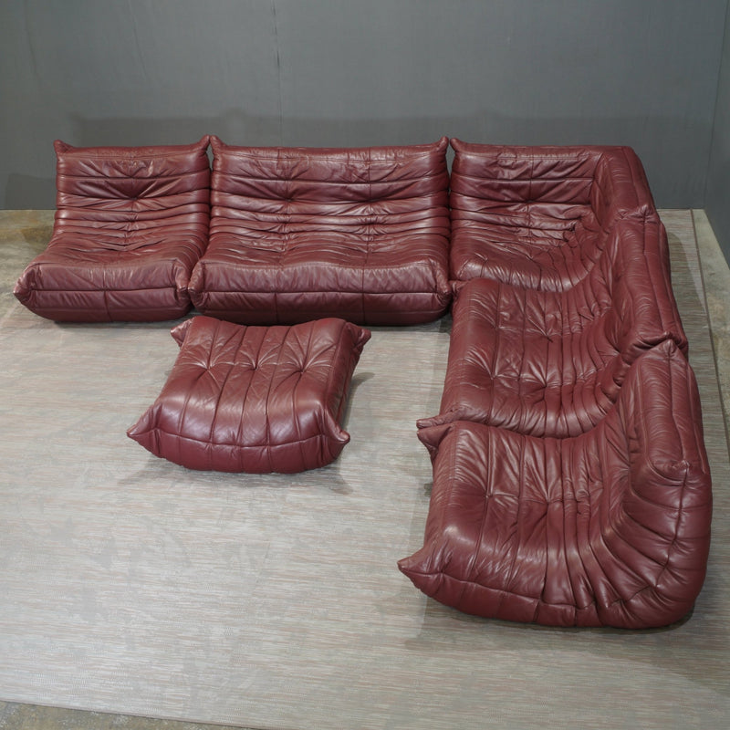 Ligne Roset 2 Seater Burgundy Leather Togo Sofa by Michel Ducaroy @ REHAUS