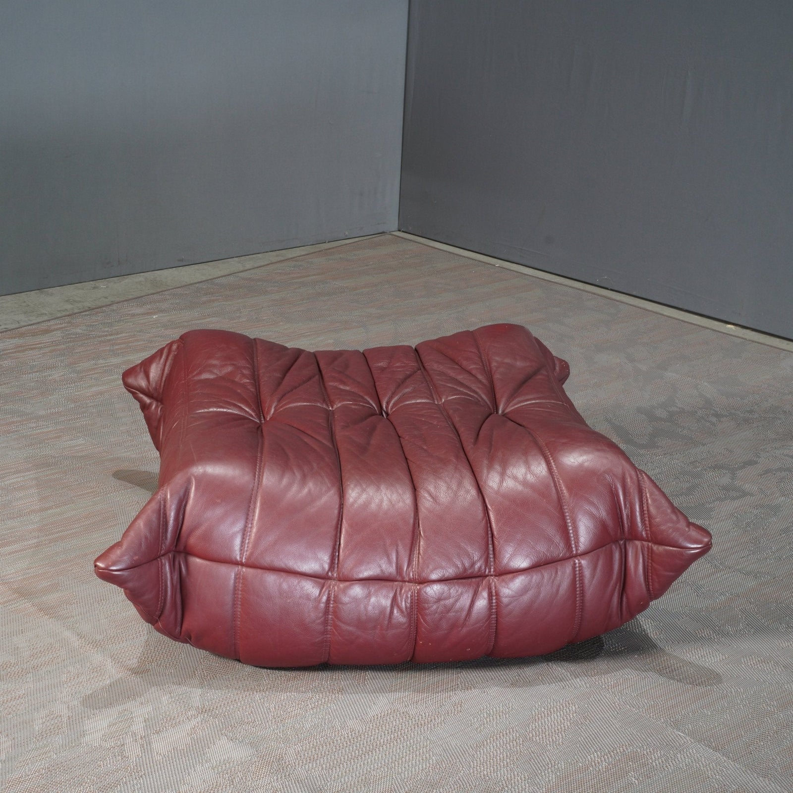 Ligne Roset Burgundy Leather Modular Sofas and Footstool, by Michel Ducaroy, Set of Six @ REHAUS