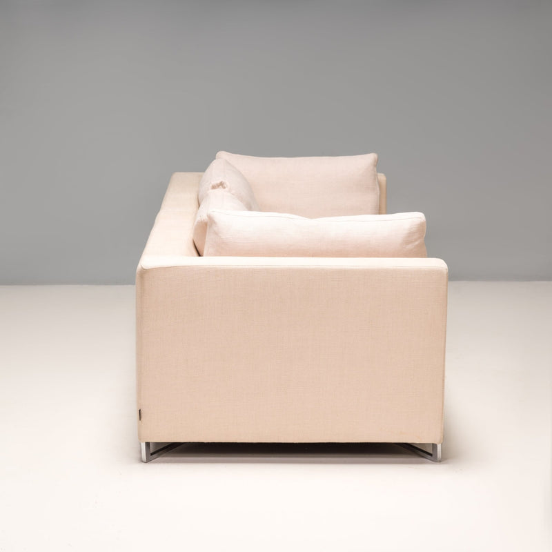 Ligne Roset by Didier Gomez Feng Ivory and Brown Leather Three - Seat Sofa - REHAUS - Didier Gomez