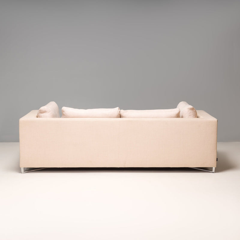 Ligne Roset by Didier Gomez Feng Ivory and Brown Leather Three - Seat Sofa - REHAUS - Didier Gomez