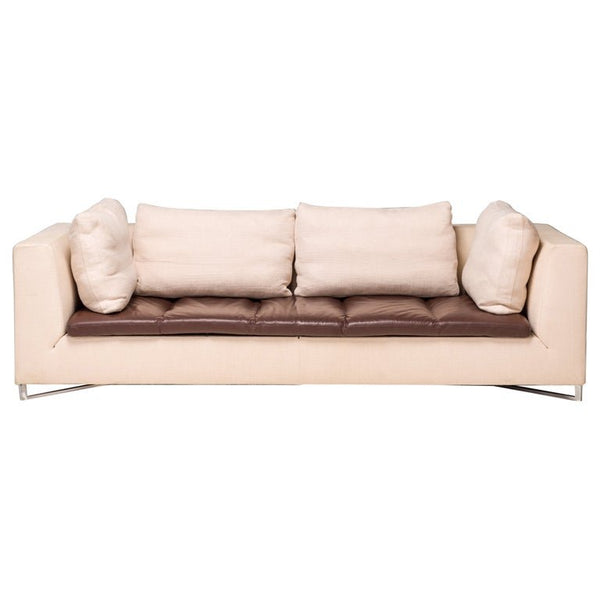 Ligne Roset by Didier Gomez Feng Ivory and Brown Leather Three - Seat Sofa - REHAUS - Didier Gomez