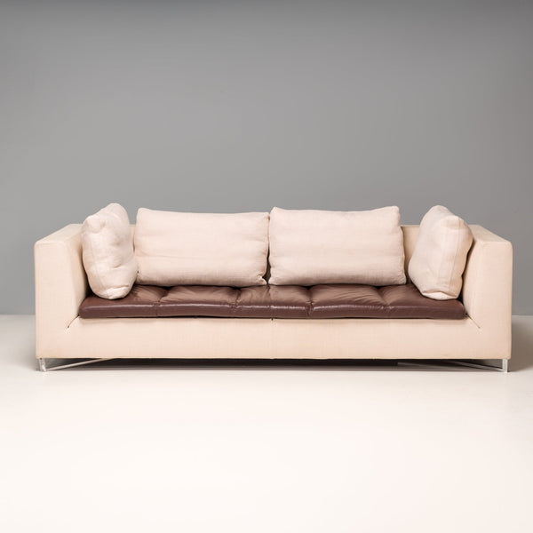 Ligne Roset by Didier Gomez Feng Ivory and Brown Leather Three - Seat Sofa - REHAUS - Didier Gomez