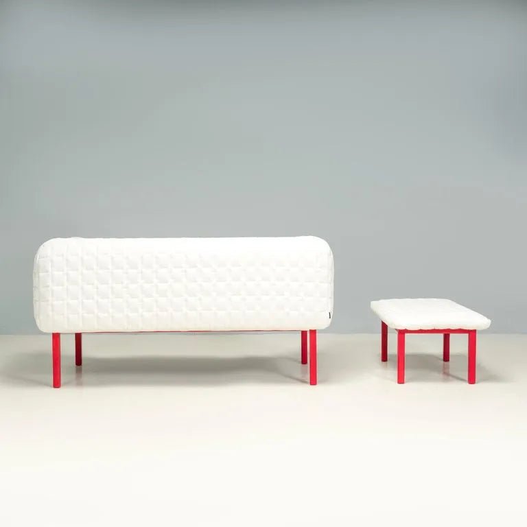 Ligne Roset by Inga Sempé Ruché White Velvet and Red Sofa & Footstool - REHAUS - inga sempe