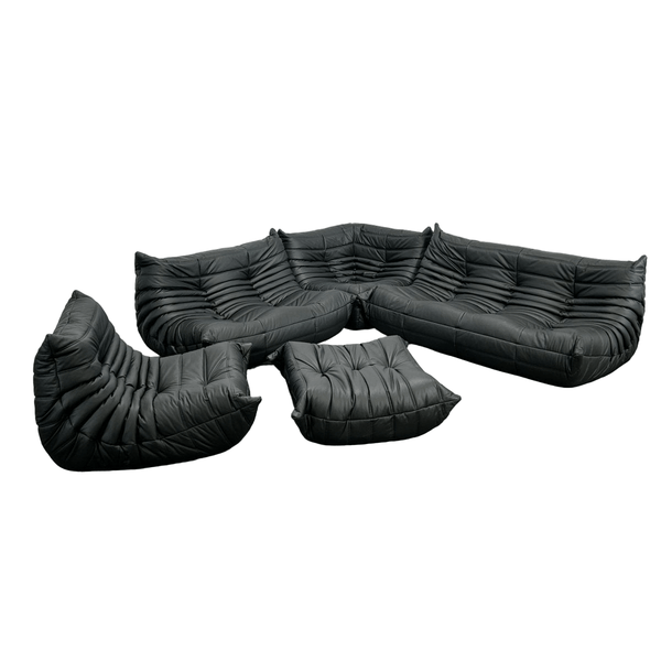 Ligne Roset by Michel Ducaroy Black Leather Togo Sofa, Set of Five