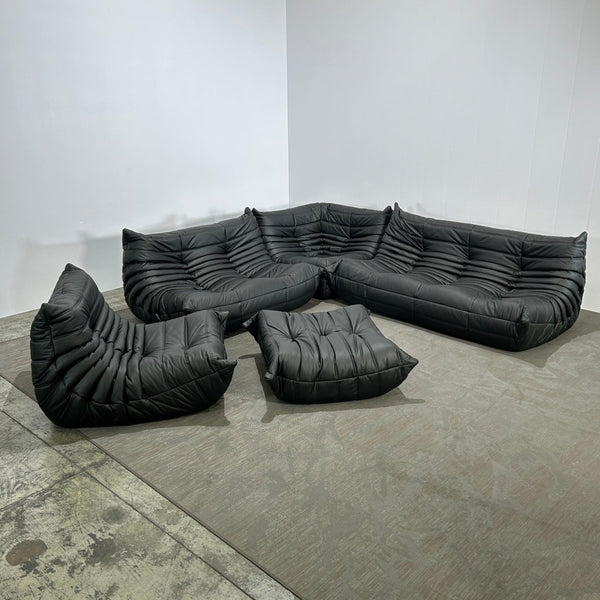 Ligne Roset by Michel Ducaroy Black Leather Togo Sofa, Set of Five @ REHAUS