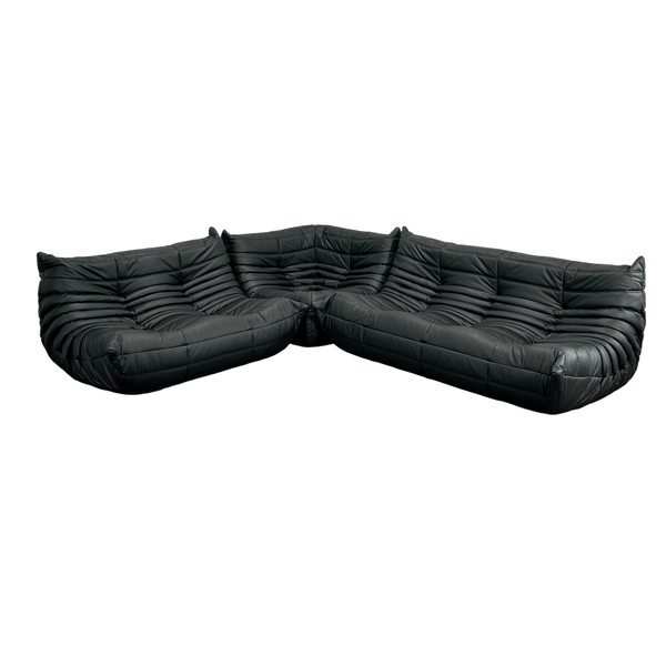 Ligne Roset by Michel Ducaroy Black Leather Togo Sofa, Set of Three