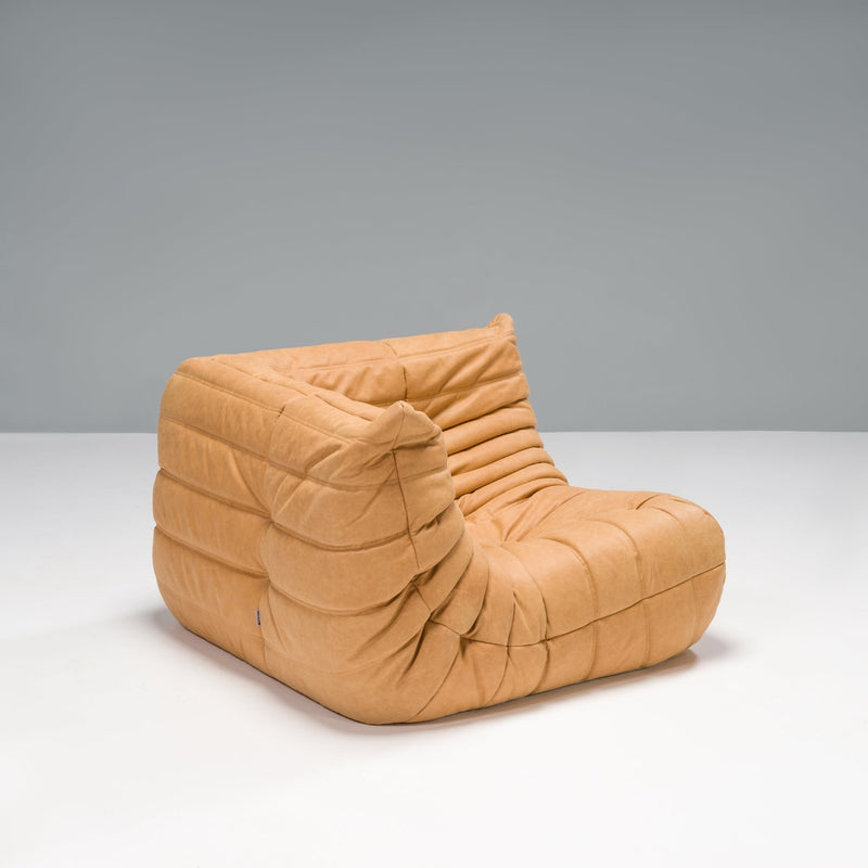 Ligne Roset by Michel Ducaroy Camel Brown Leather Togo, Set of Five - REHAUS - Michel Ducaroy