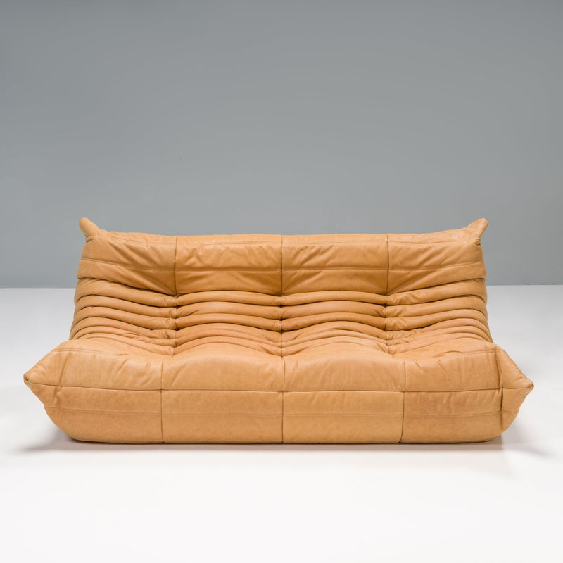 Ligne Roset by Michel Ducaroy Camel Brown Leather Togo, Set of Five - REHAUS - Michel Ducaroy