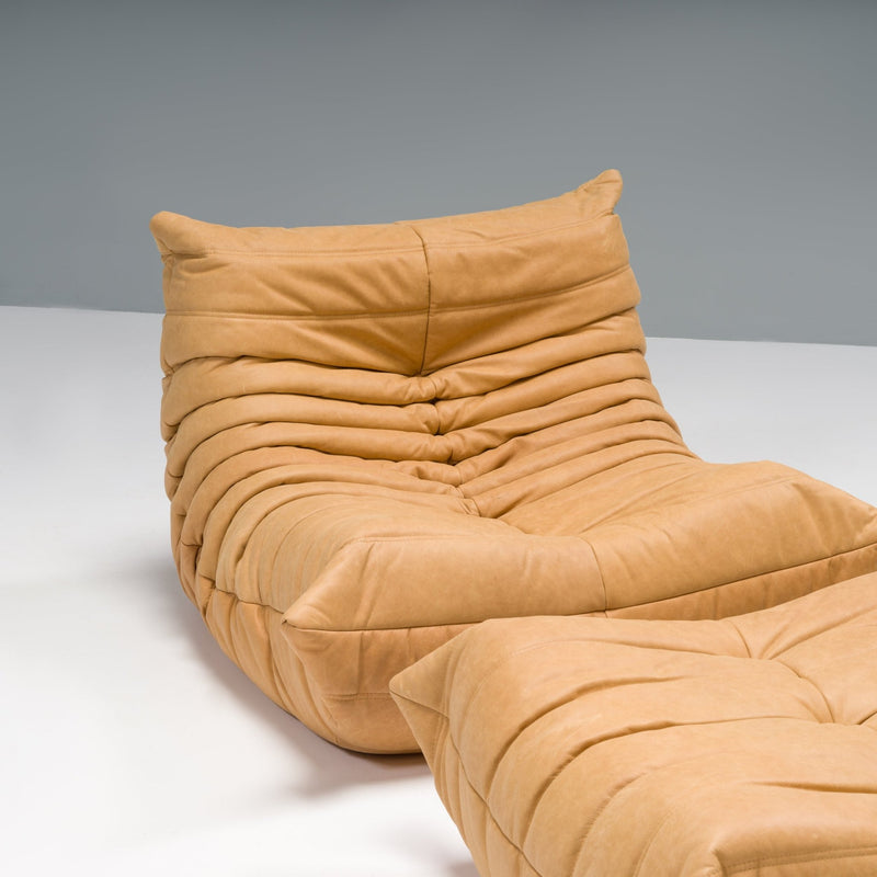 Ligne Roset by Michel Ducaroy Camel Brown Leather Togo, Set of Five - REHAUS - Michel Ducaroy