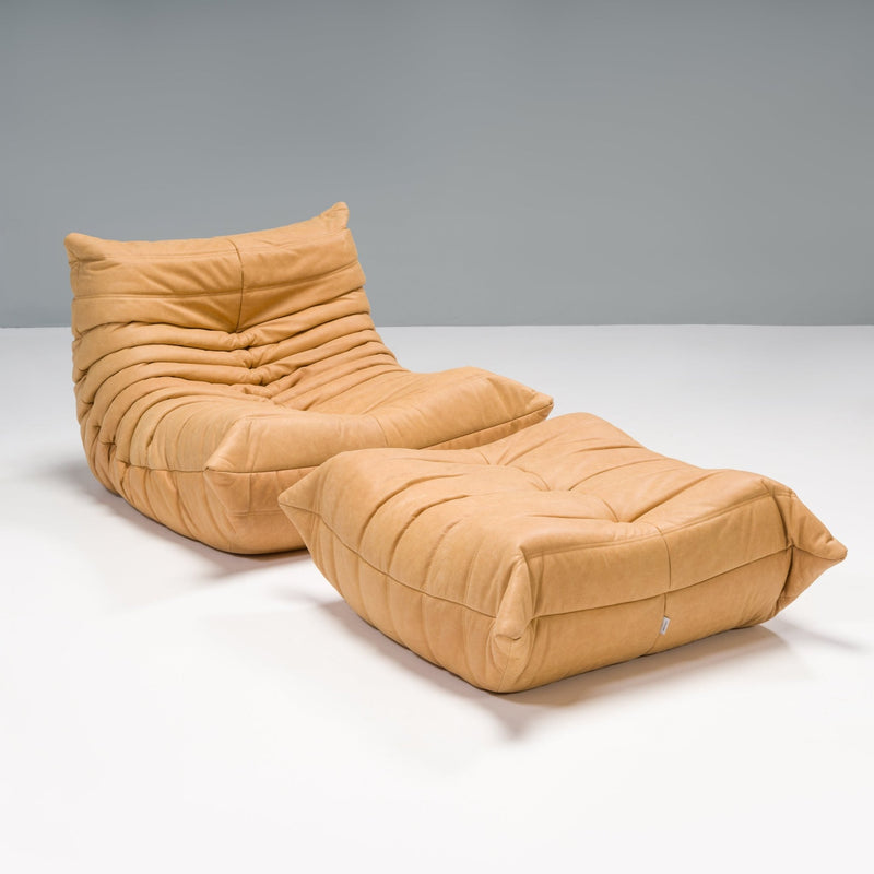 Ligne Roset by Michel Ducaroy Camel Brown Leather Togo, Set of Five - REHAUS - Michel Ducaroy