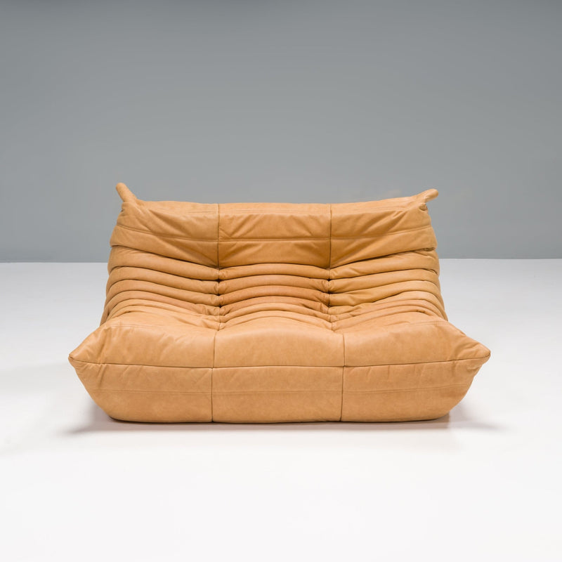 Ligne Roset by Michel Ducaroy Camel Brown Leather Togo, Set of Five - REHAUS - Michel Ducaroy