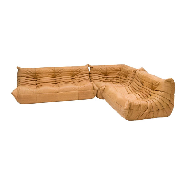 Ligne Roset by Michel Ducaroy Camel Brown Leather Togo, Set of Three - REHAUS - Michel Ducaroy