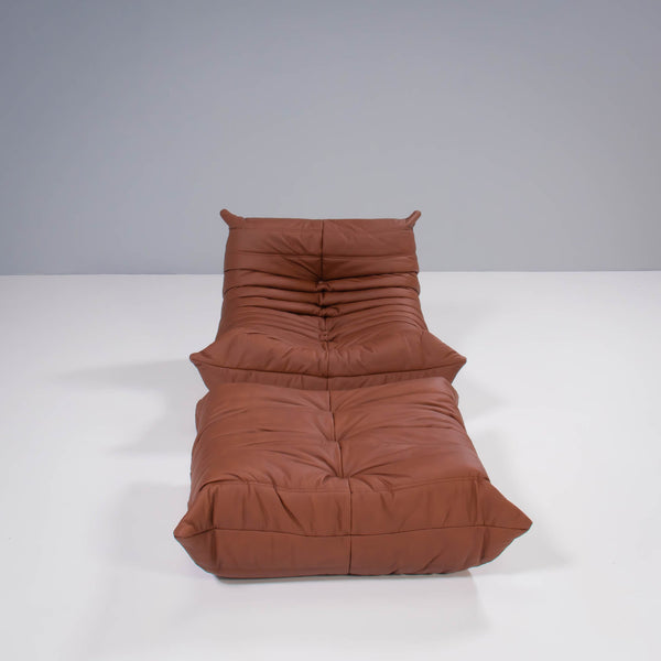 Ligne Roset by Michel Ducaroy Togo Brown Leather Armchair and Footstool, Set of 2 - REHAUS - Michel Ducaroy