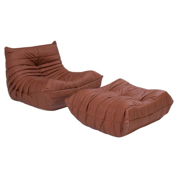 Ligne Roset by Michel Ducaroy Togo Brown Leather Armchair and Footstool, Set of 2 - REHAUS - Michel Ducaroy