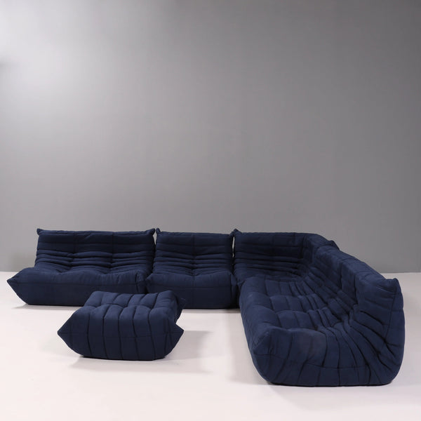 Ligne Roset by Michel Ducaroy Togo Dark Blue Modular Sofa and Footstool, Set of 5 - REHAUS - Michel Ducaroy