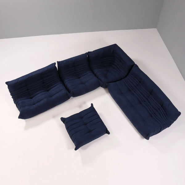 Ligne Roset by Michel Ducaroy Togo Dark Blue Modular Sofa and Footstool, Set of 5 - REHAUS - Michel Ducaroy