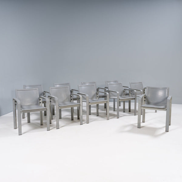 Matteo Grassi Golfo Dei Poeti Grey Leather Dining Chairs, Set of 10 - REHAUS - Jacques Toussaint